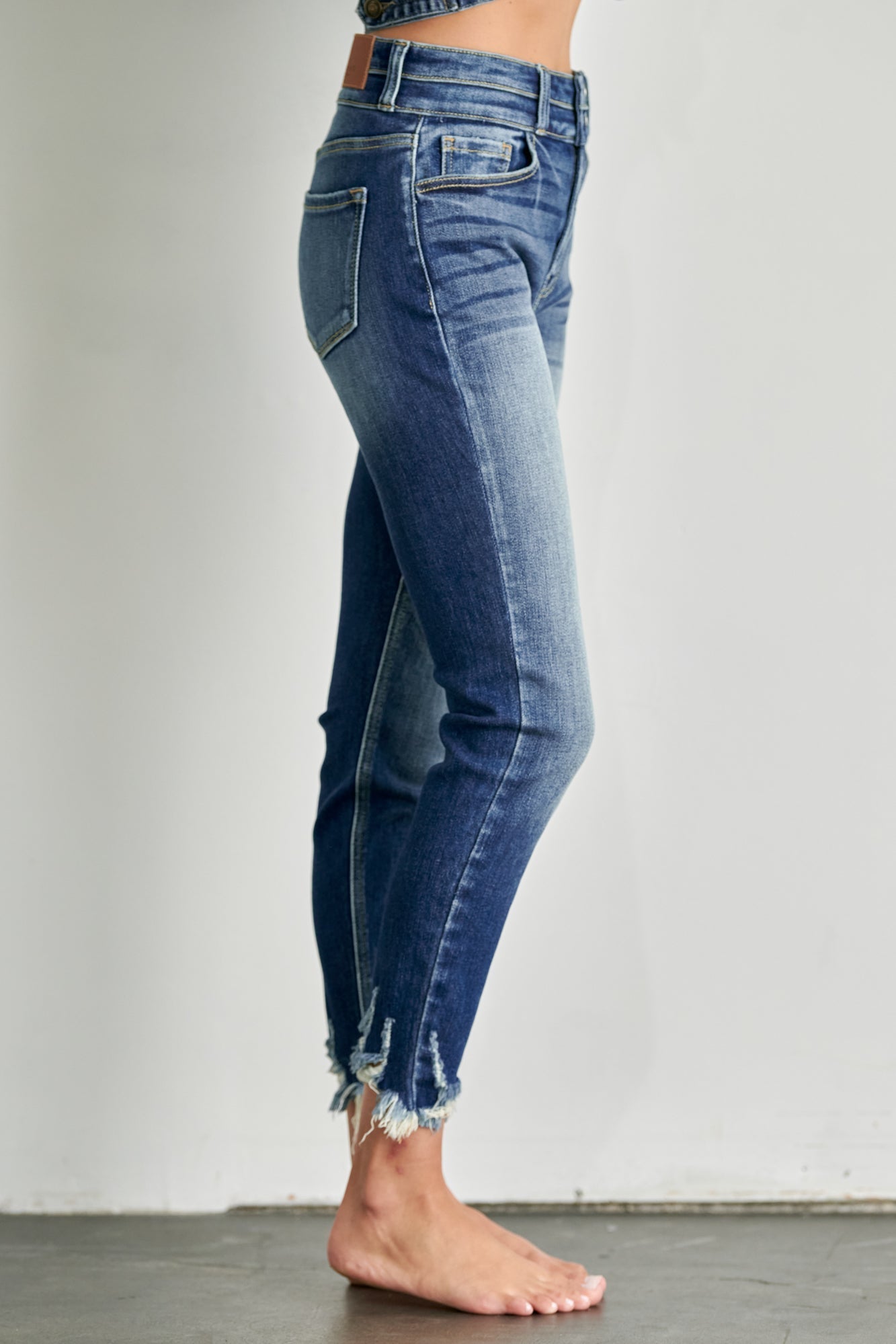 Madeline Ultra High Rise Double Waistband Ankle Skinny with Hem Distress Jeans