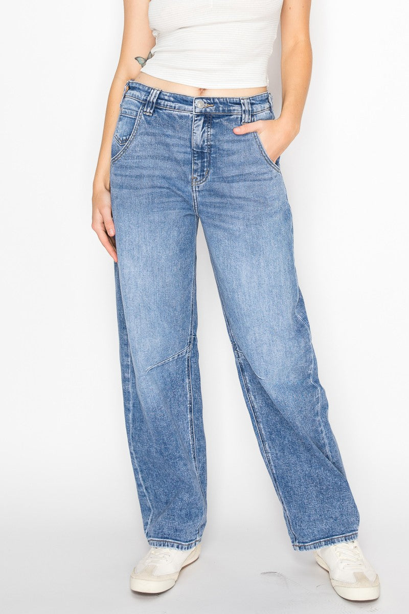 Sloane Adjustable Strap Waistband Barrel Jeans