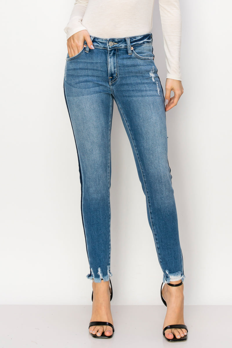 Arianna Mid Rise Ankle Length Distressed Skinny Jeans