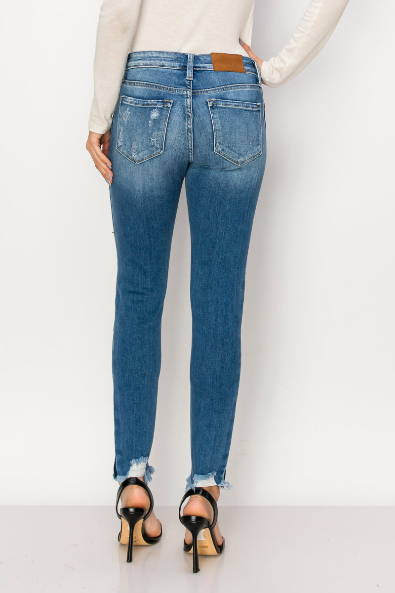 Arianna Mid Rise Ankle Length Distressed Skinny Jeans