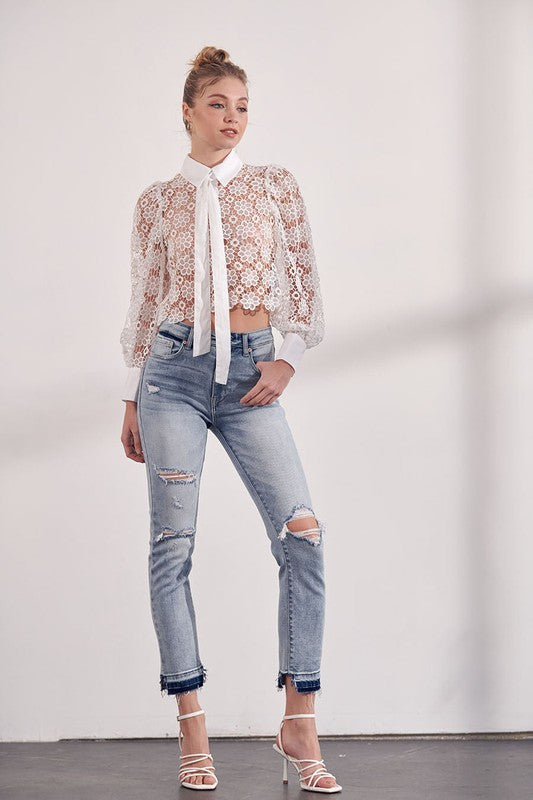 Casey Hem High Rise Stretch Ankle Straight Jeans