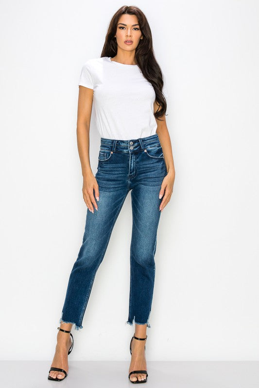 Plus High Rise Stretch Double Waist Band Straight Jeans