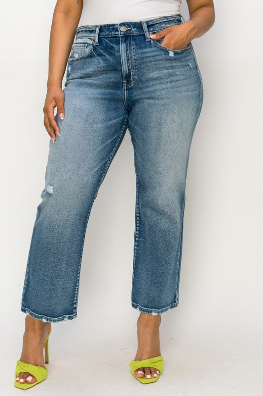 Mackenzie Plus High Rise Stretch Distressed Ankle Straight Jeans