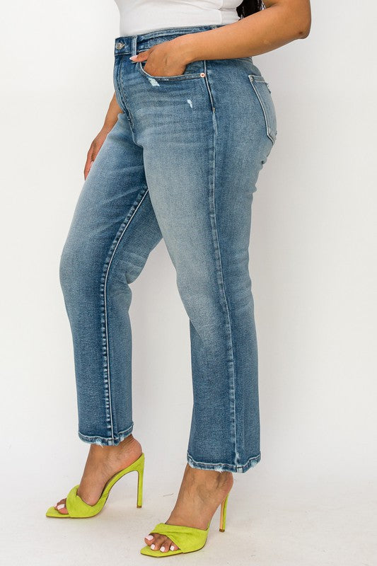 Mackenzie Plus High Rise Stretch Distressed Ankle Straight Jeans