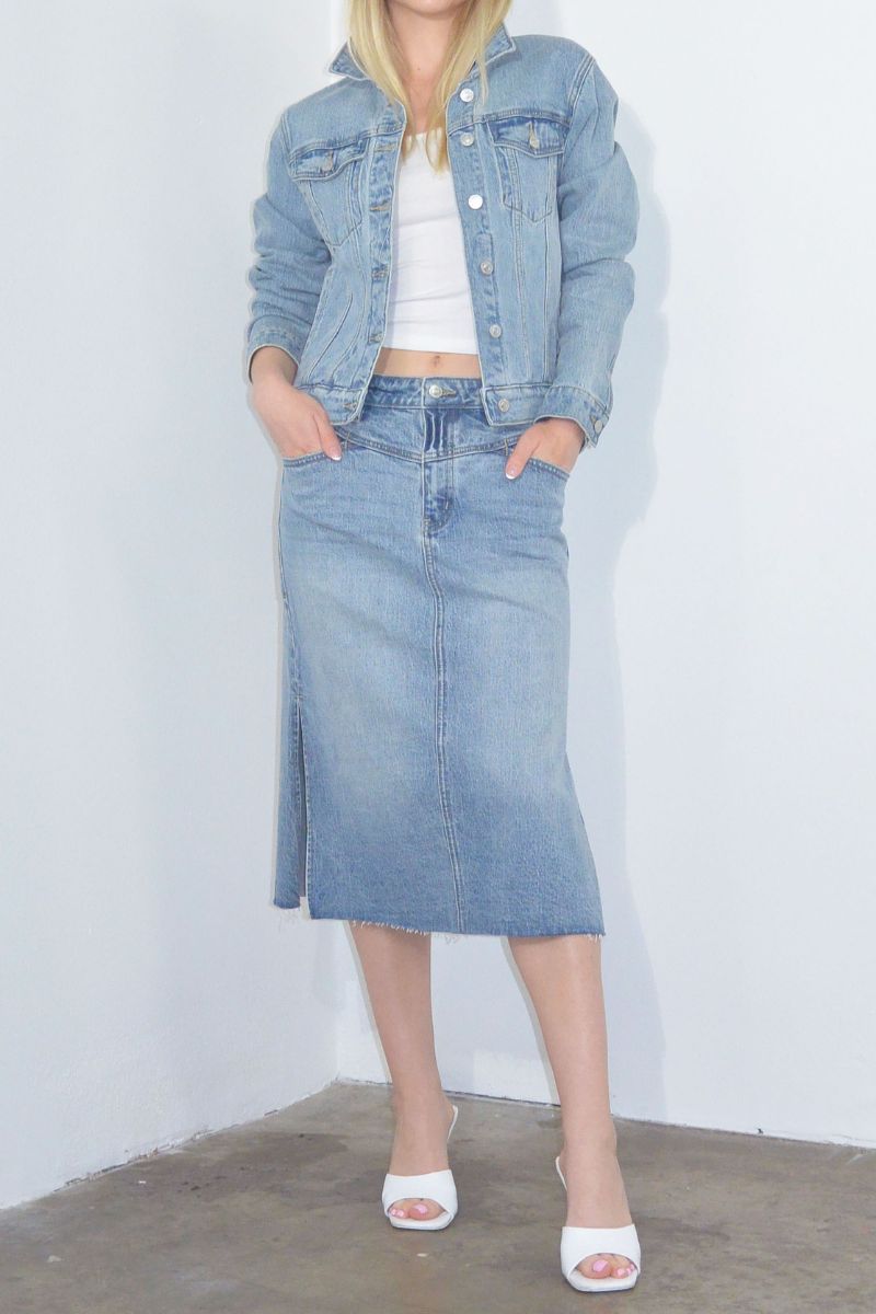 Mahi Demi Denim Midi Side Slit Skirt