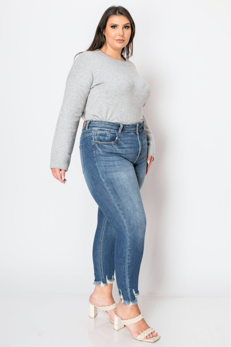 Plus Corset Madeline Ultra High Rise Double Waistband Ankle Skinny with Hem Distress Jeans