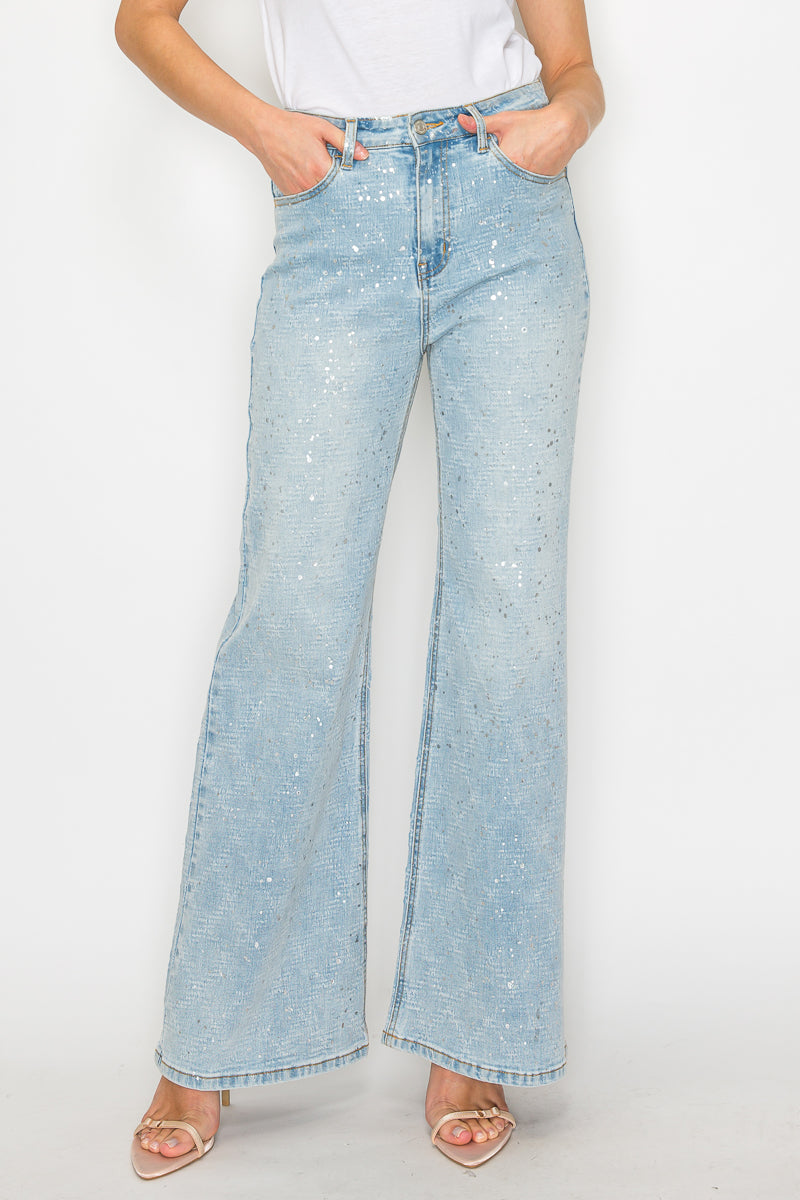 Metallic Ultra High Rise Relaxed Flare Jeans