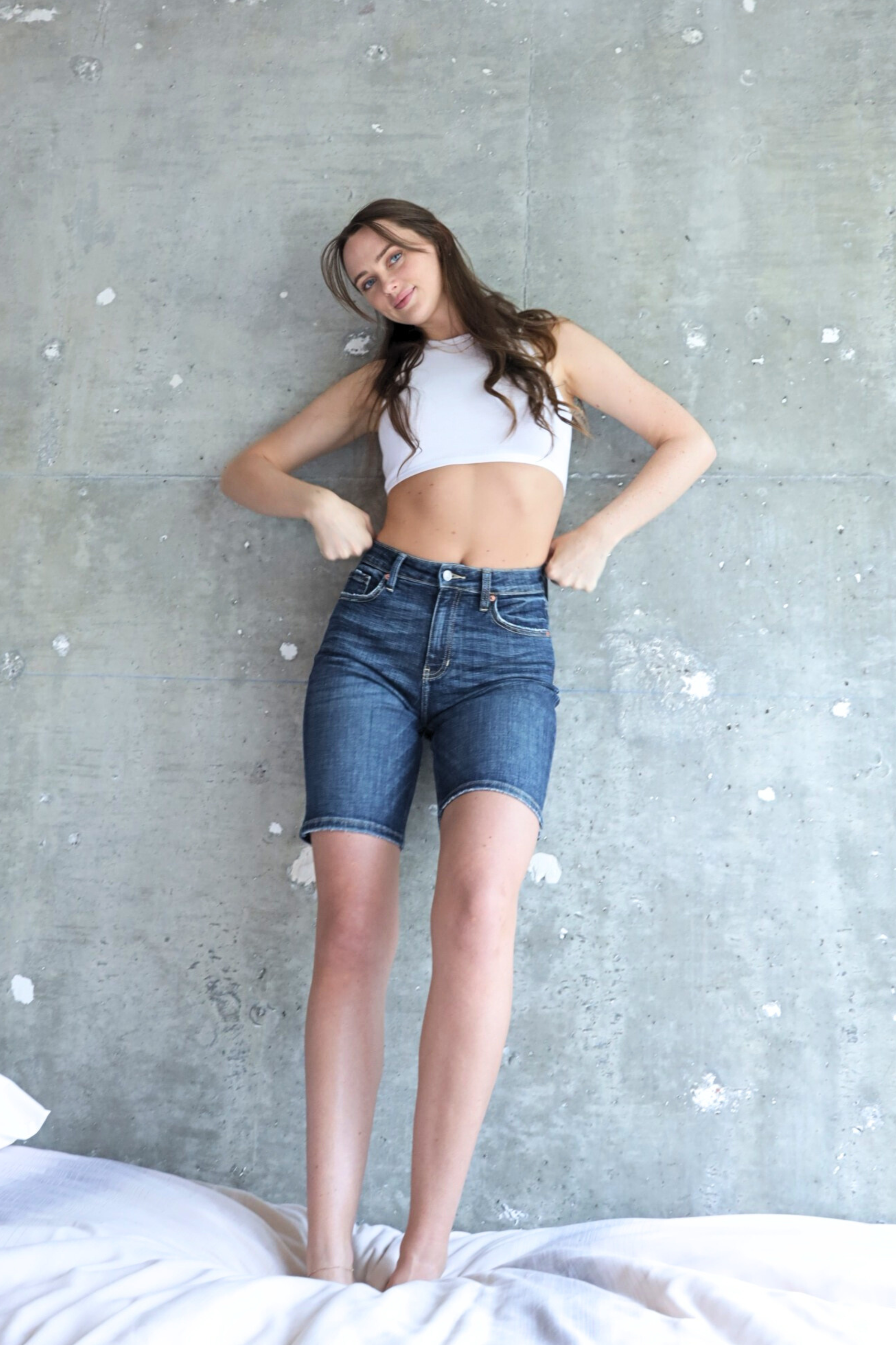 Celeste Dark Wash High Rise Bermuda Jeans