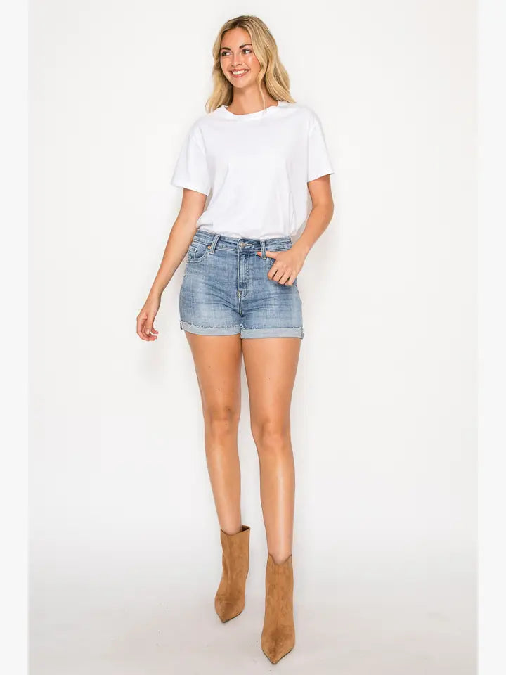 Kathy High Rise Cuffed Stretch Shorts