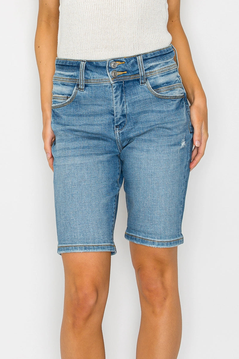 Daphne High Rise Double Button Waistband Bermuda Jeans
