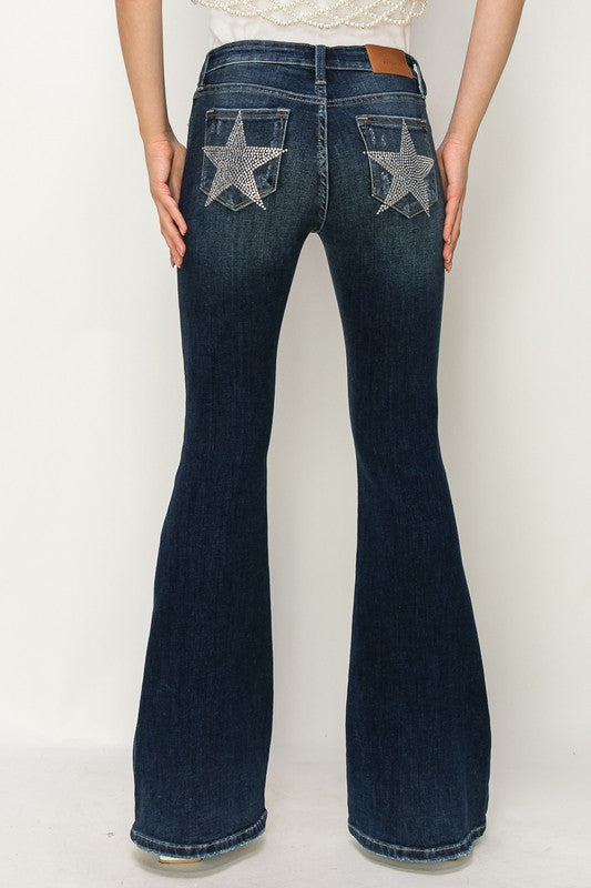 Kaylee Mid Rise Flare Star Rhinestone Jeans