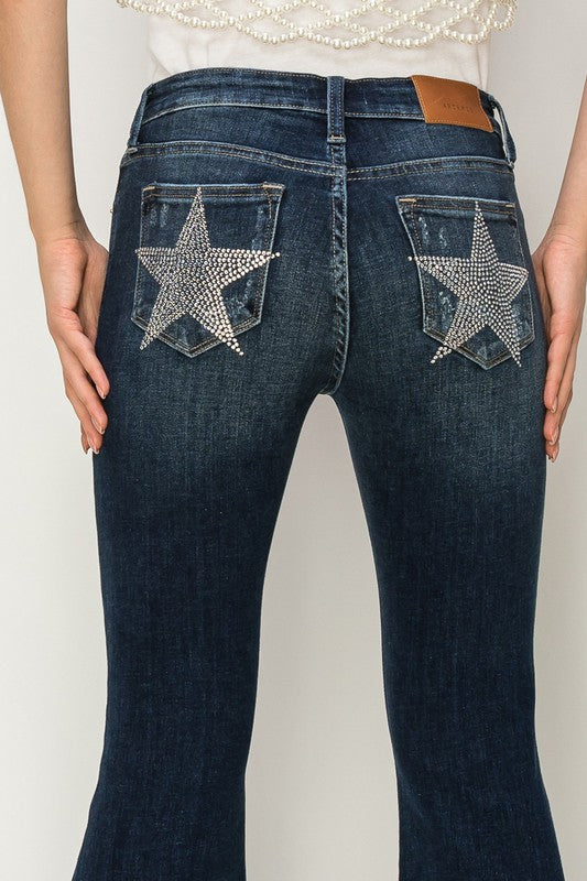Kaylee Mid Rise Flare Star Rhinestone Jeans