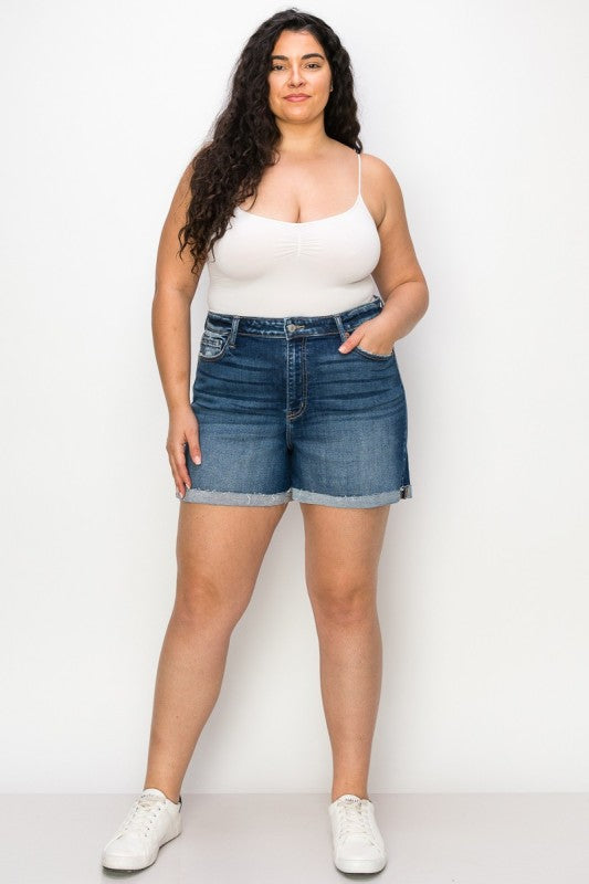 Grace Plus High Rise Stretch Midi Cuff Shorts