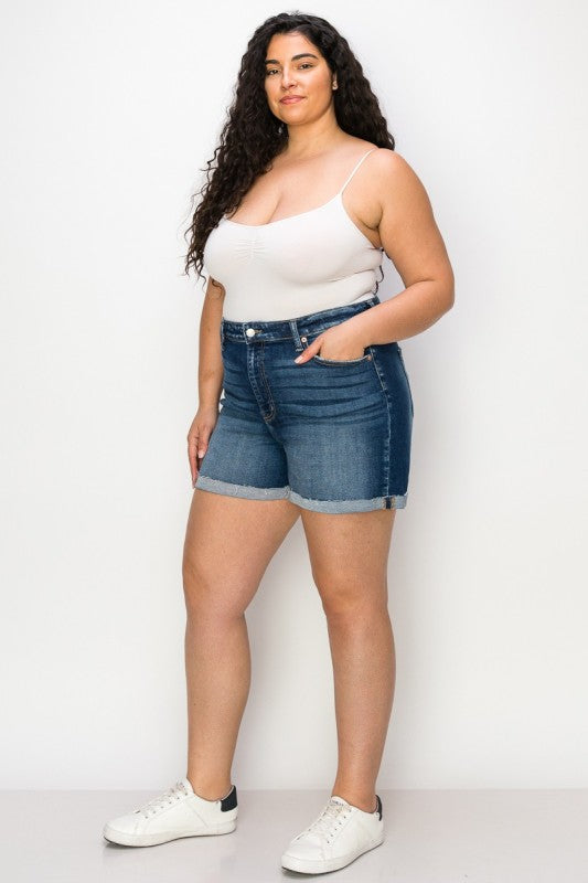 Grace Plus High Rise Stretch Midi Cuff Shorts