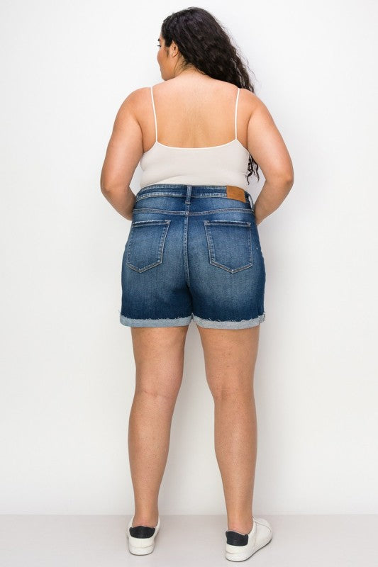 Grace Plus High Rise Stretch Midi Cuff Shorts