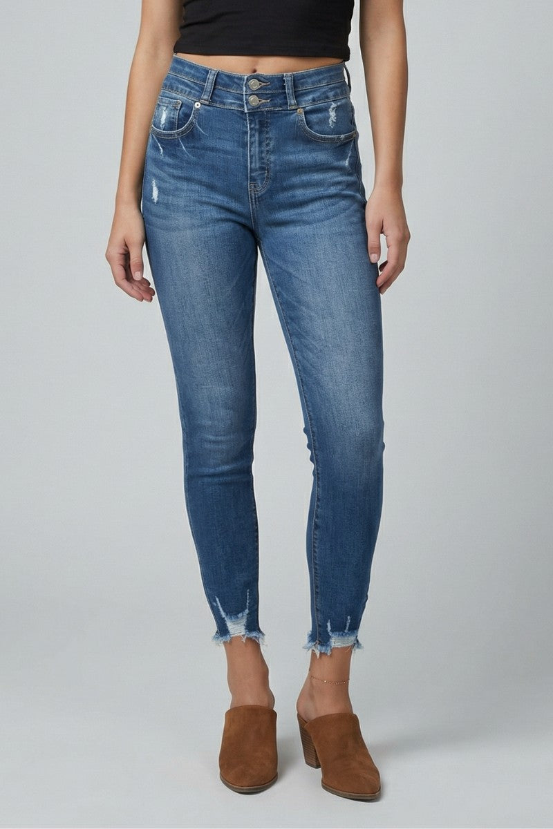 Rebel Corset Double Waist Ankle Distress Jeans