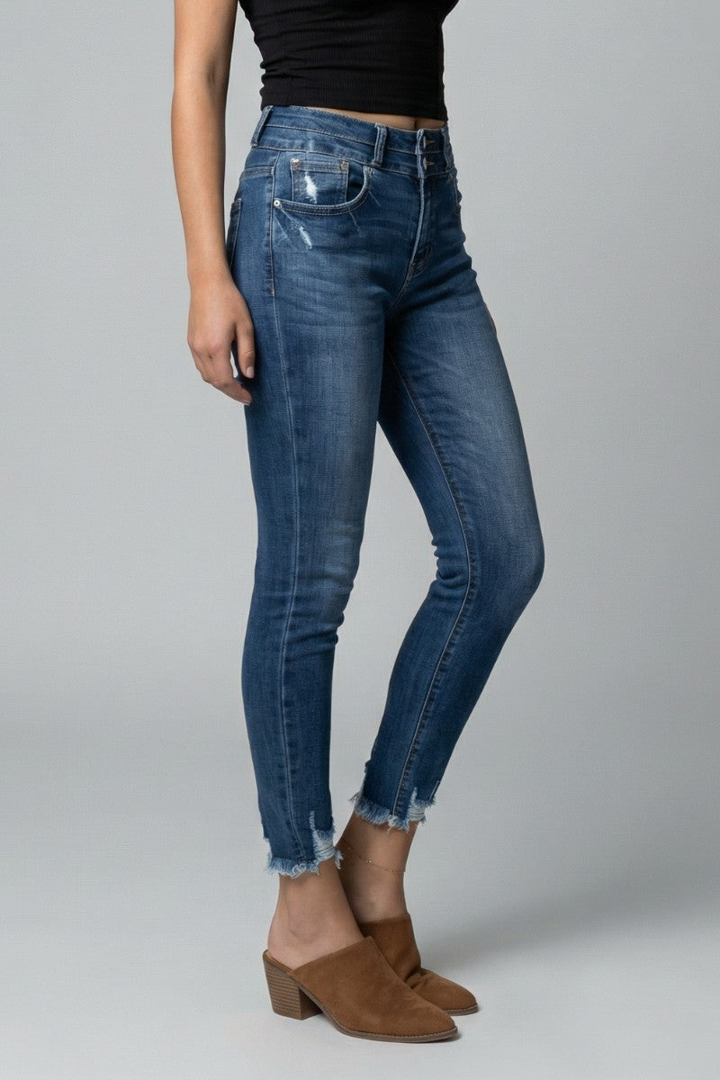 Rebel Corset Double Waist Ankle Distress Jeans