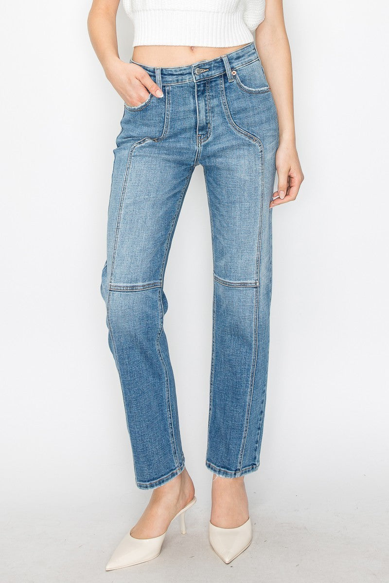 Western Detailing High Rise Straight Leg Jeans