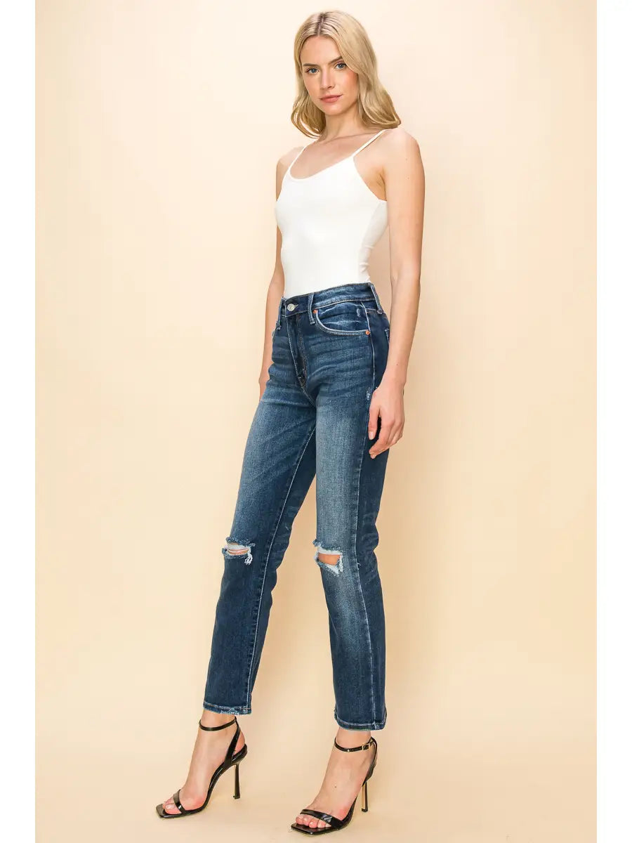 Ariel High Rise Stretch Distressed Straight Jeans