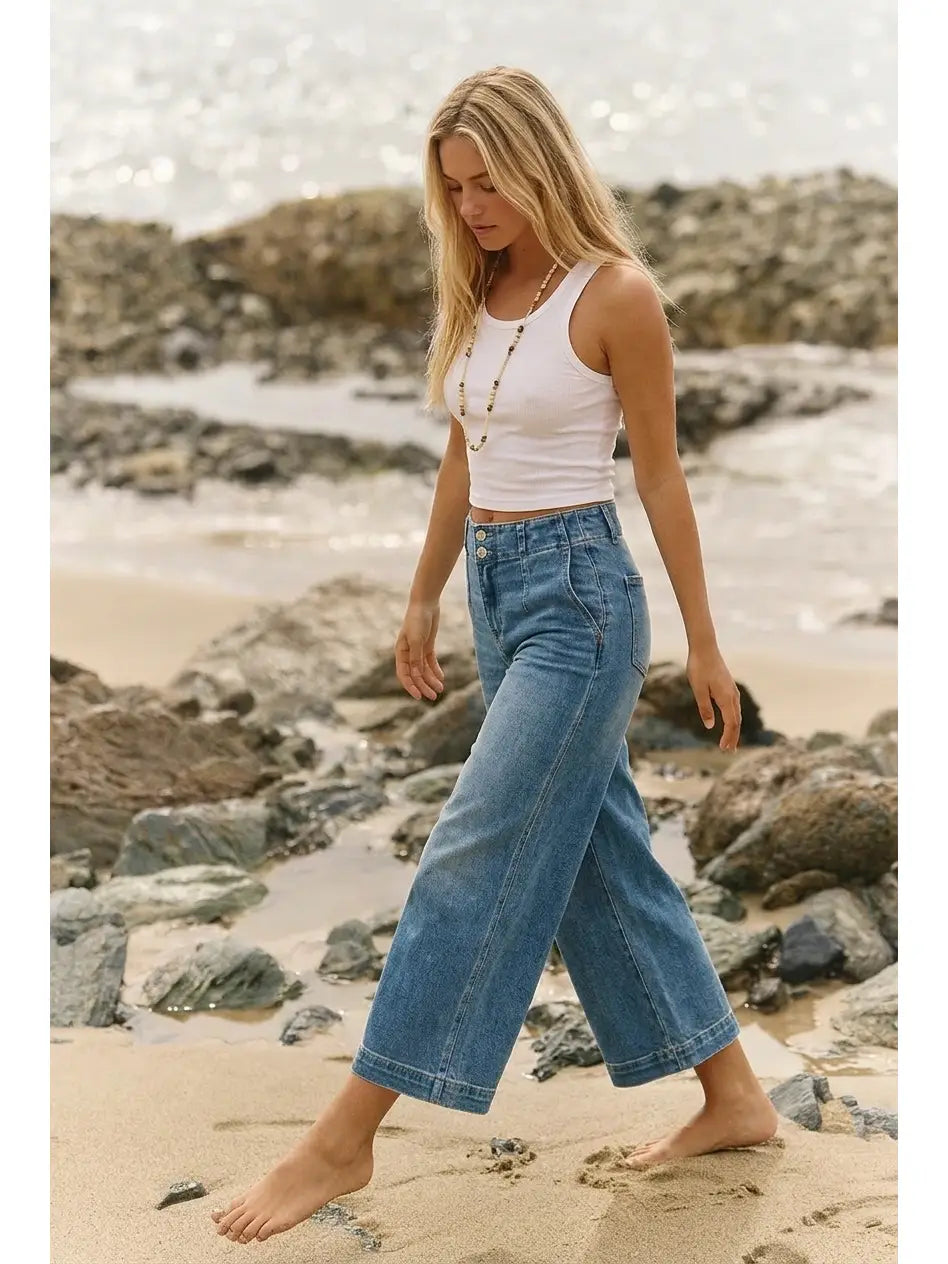 High Rise Crop Wide Jeans