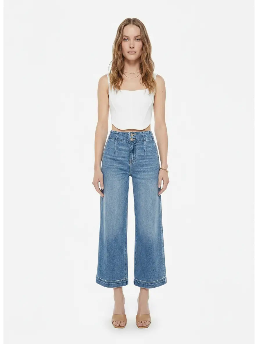 High Rise Crop Wide Jeans