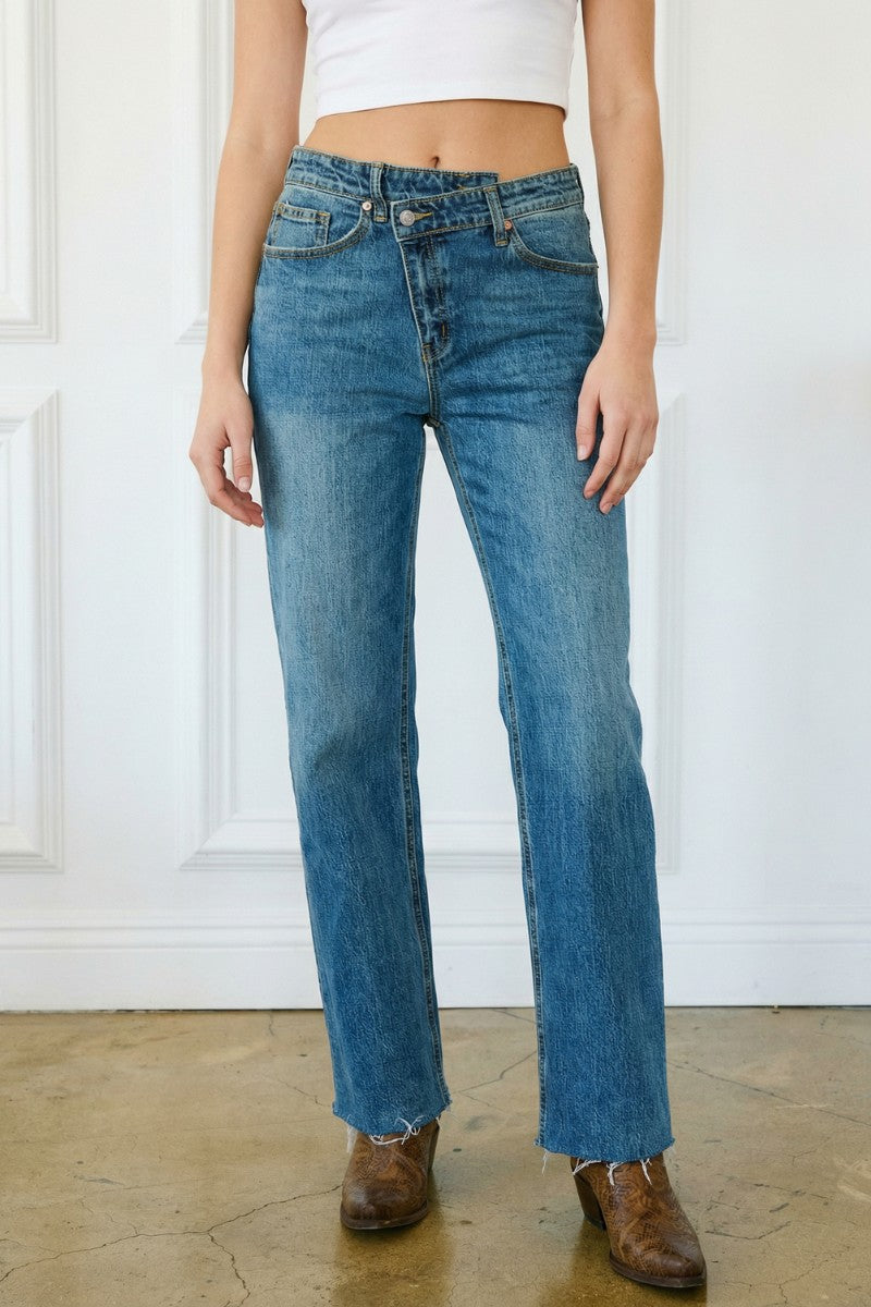 Dual Accent High Rise Straight Leg Jeans