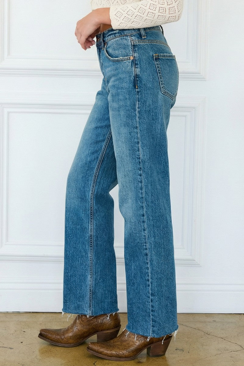 Dual Accent High Rise Straight Leg Jeans