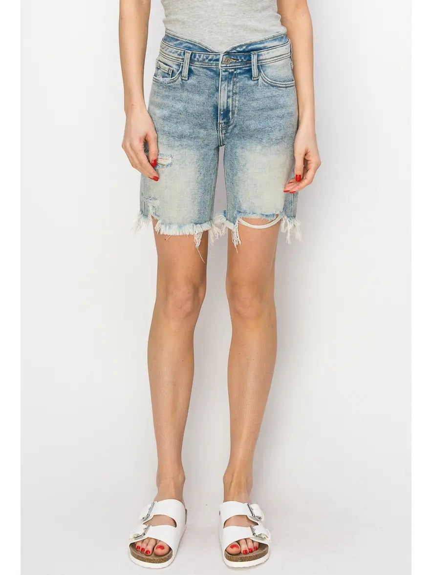 Zia High Rise Bermuda Tulip Waist Band Shorts