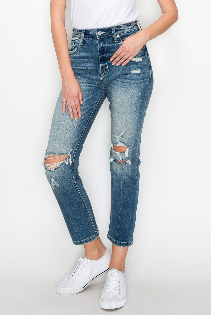 Willow High Rise Distressed Straight Jeans