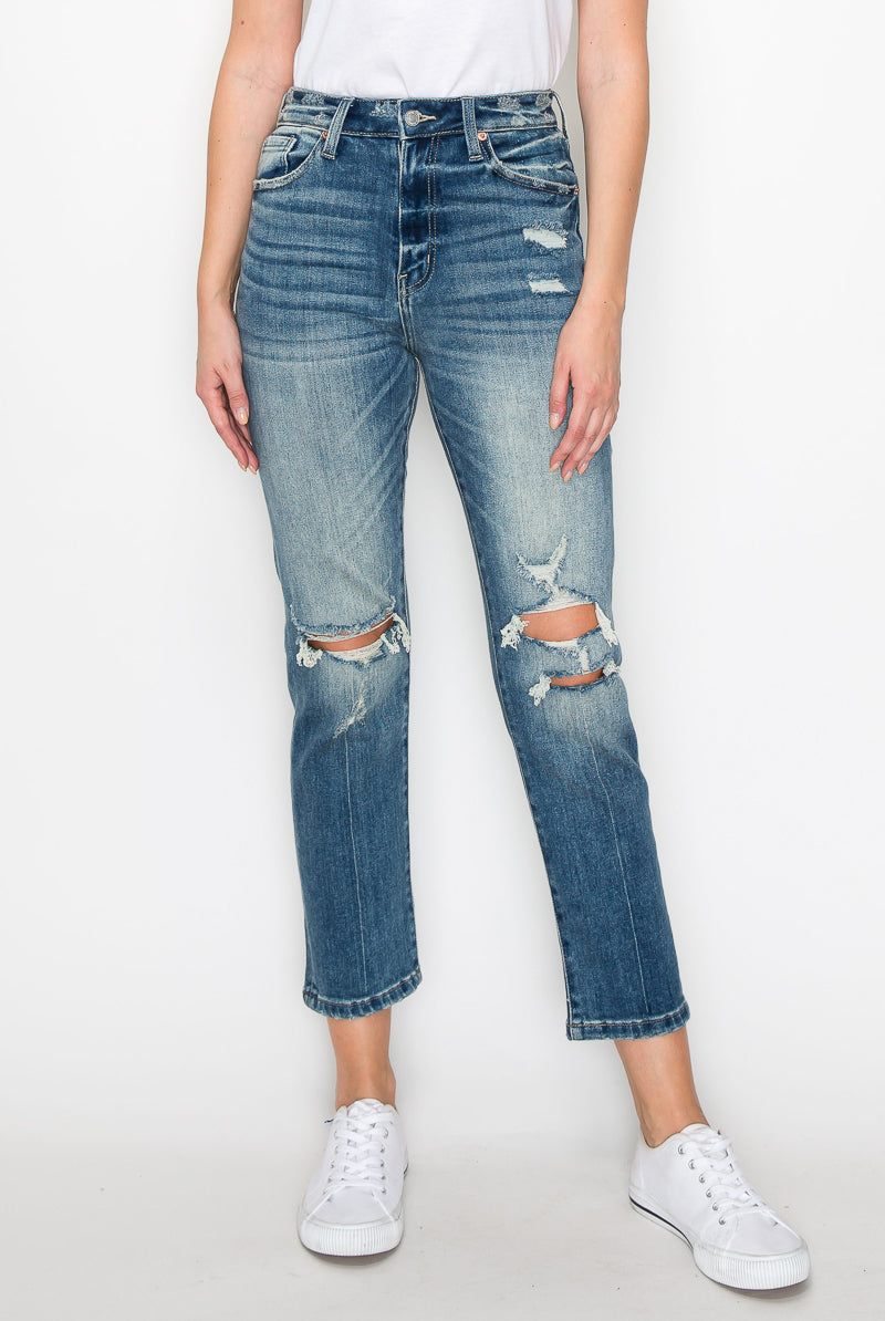 Willow High Rise Distressed Straight Jeans