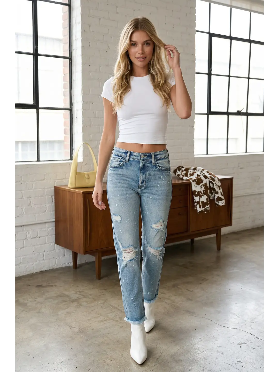 Everly High Rise Distressed Straight Jeans