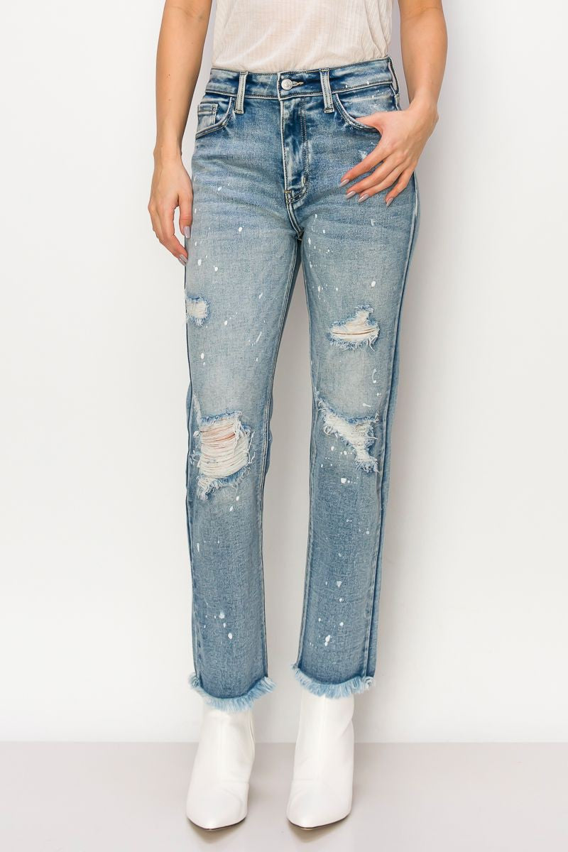 Everly High Rise Distressed Straight Jeans