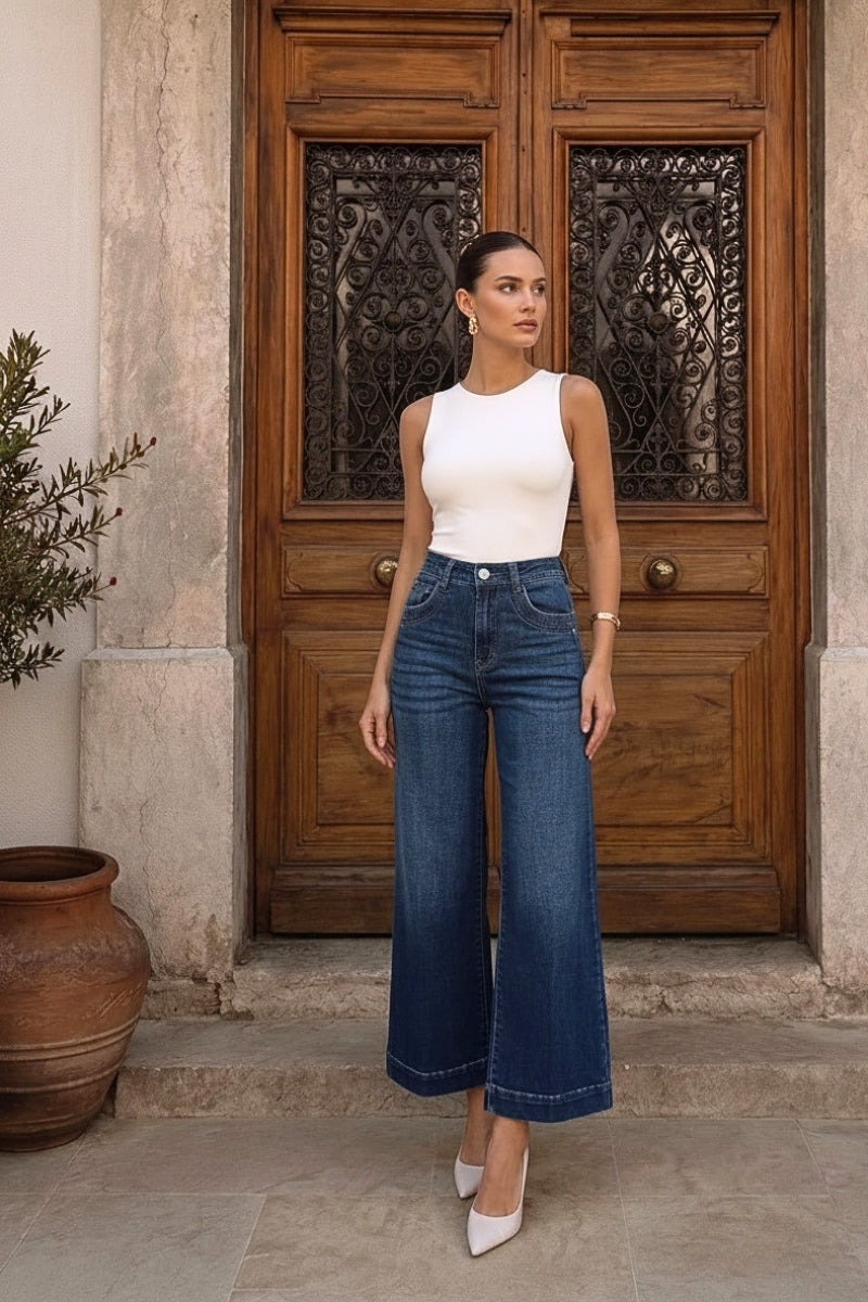 High Rise A-wide Leg Fit Jeans