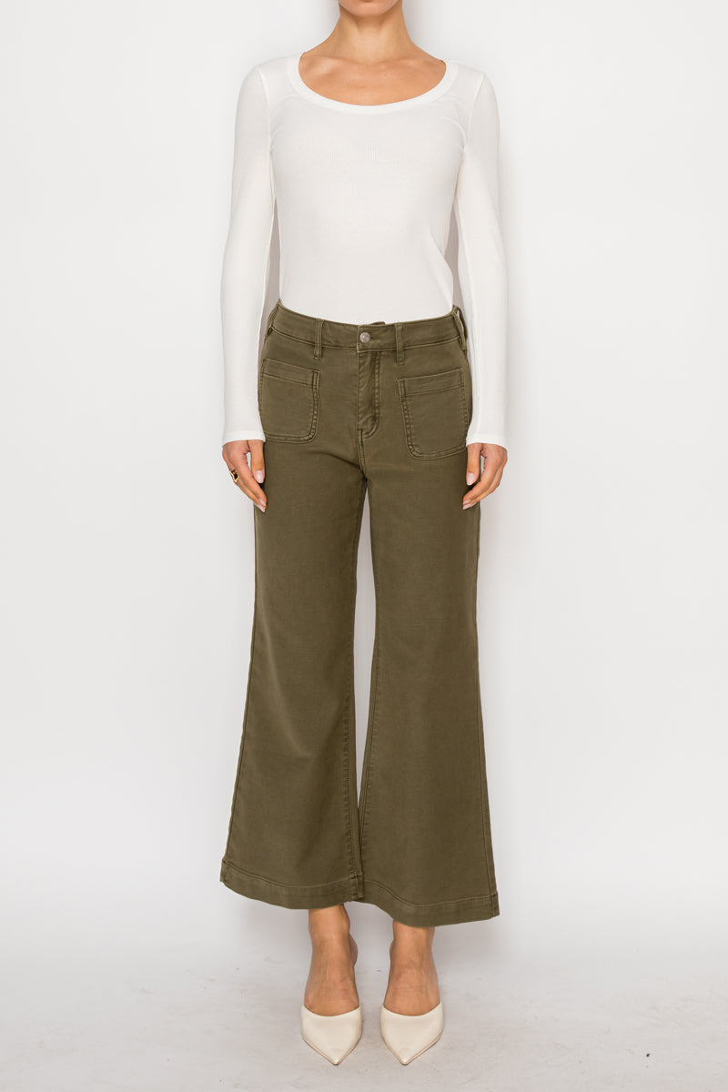 High Rise Crop Palazzo PFD Jeans