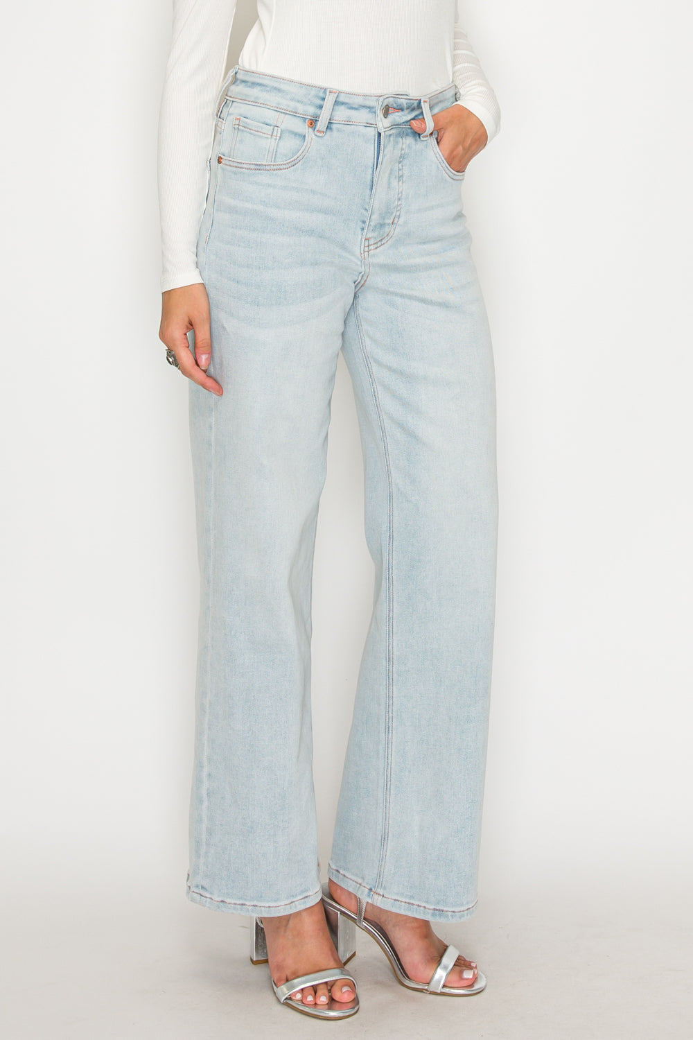 HIGH RISE PERFECT TUMMY CONTROL PINK THREAD STRAIGHT JEANS