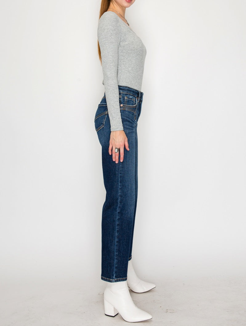 High Rise Ankle Straight Jeans - Western Detail Design