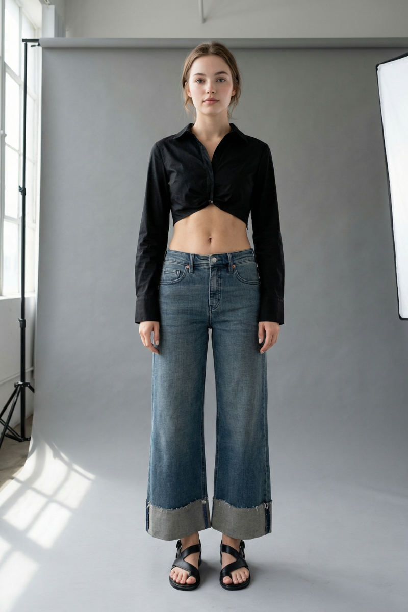 Elise TUMMY CONTROL HIGH RISE CUFFED A WIDE LEG JEANS