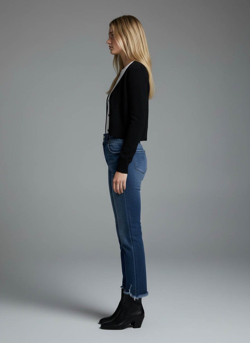 Refined Heights Corset Double Waistband Straight Frayed Hem Jeans