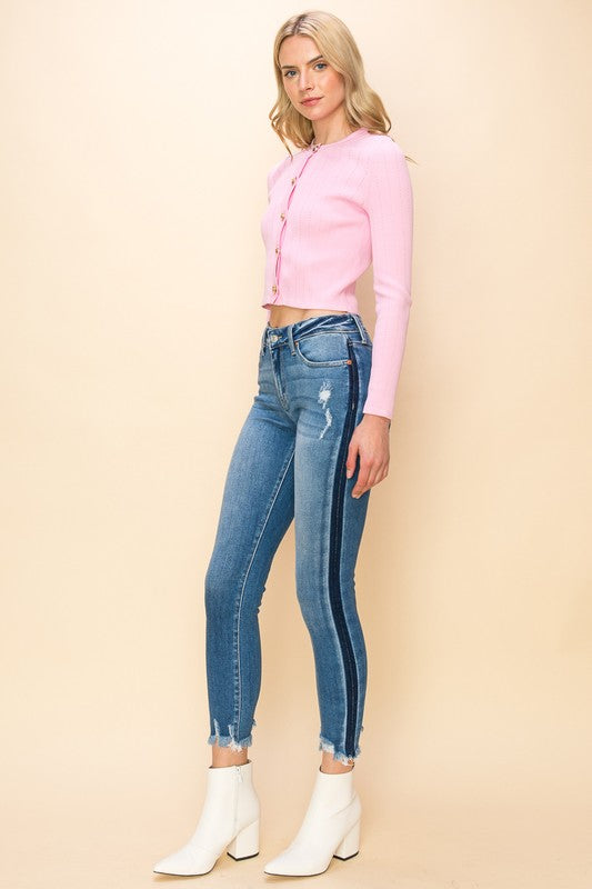 Arianna Mid Rise Ankle Length Distressed Skinny Jeans