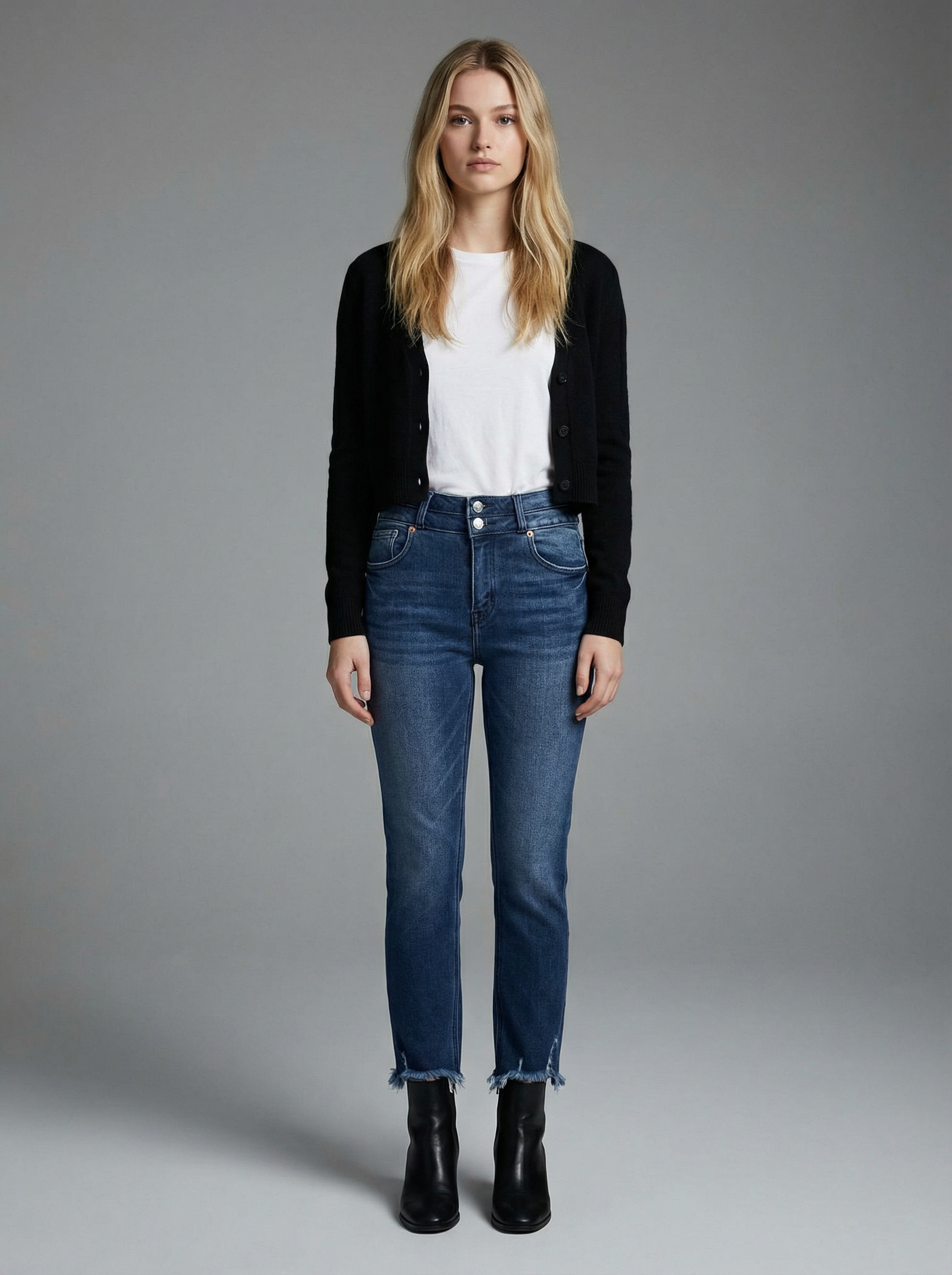 Refined Heights Corset Double Waistband Straight Frayed Hem Jeans